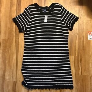 GAP Black and White Striped Knit Tee Dress with Scalloped Edges